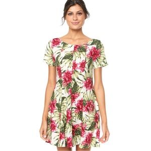 FARM Rio Linen Pink and Green Floral Mini Dress